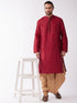 Vastramay Men's Maroon Zari Weaved Kurta Dhoti Set